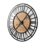Lewiston 42.1L x 2.6W x 42.1H Black Iron W/Wood Round Wall Clock from Mercana - Luna Furniture