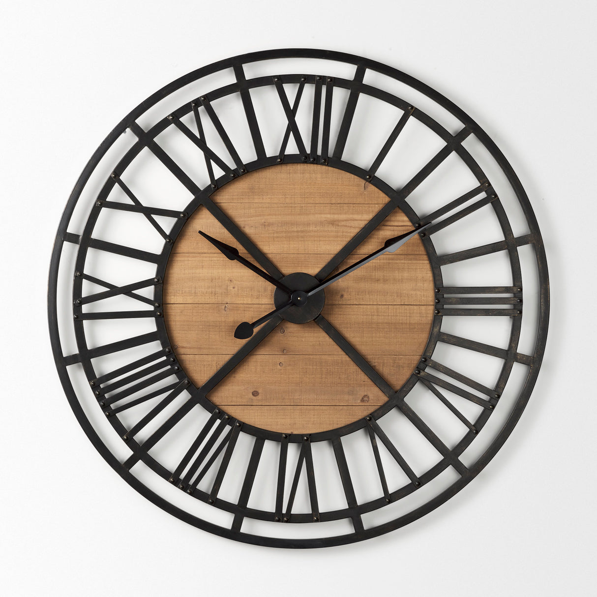 Lewiston 42.1L x 2.6W x 42.1H Black Iron W/Wood Round Wall Clock from Mercana - Luna Furniture