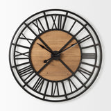 Lewiston 42.1L x 2.6W x 42.1H Black Iron W/Wood Round Wall Clock from Mercana - Luna Furniture