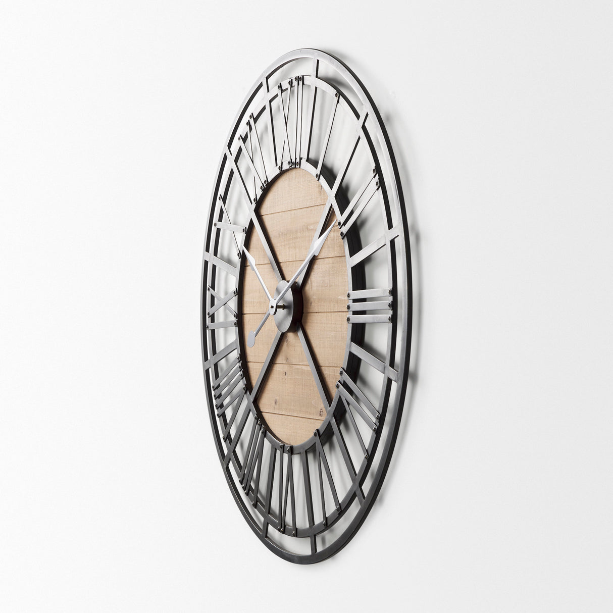 Lewiston 42.1L x 2.6W x 42.1H Black Iron W/Wood Round Wall Clock from Mercana - Luna Furniture