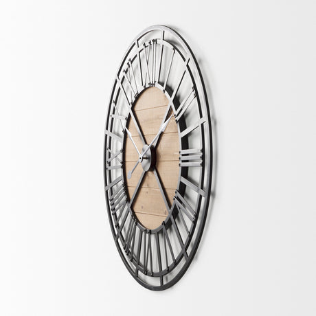 Lewiston 42.1L x 2.6W x 42.1H Black Iron W/Wood Round Wall Clock from Mercana - Luna Furniture