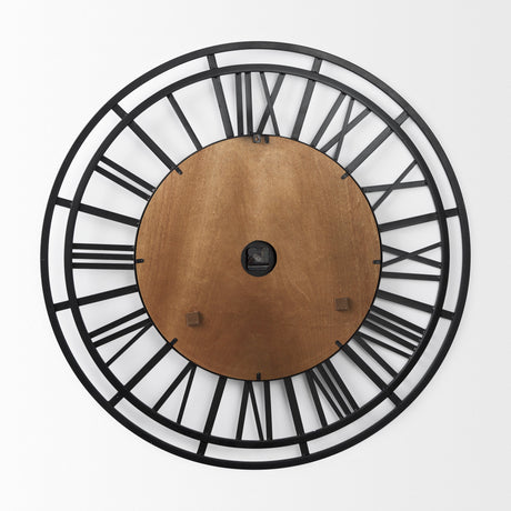 Lewiston 42.1L x 2.6W x 42.1H Black Iron W/Wood Round Wall Clock from Mercana - Luna Furniture