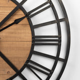 Lewiston 42.1L x 2.6W x 42.1H Black Iron W/Wood Round Wall Clock from Mercana - Luna Furniture