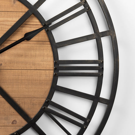 Lewiston 42.1L x 2.6W x 42.1H Black Iron W/Wood Round Wall Clock from Mercana - Luna Furniture