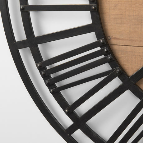 Lewiston 42.1L x 2.6W x 42.1H Black Iron W/Wood Round Wall Clock from Mercana - Luna Furniture