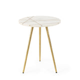 Vivienne 16.0L x 16.0W x 19.0H White Marble W/Antique Gold Metal Round Small Side Table from Mercana - Luna Furniture
