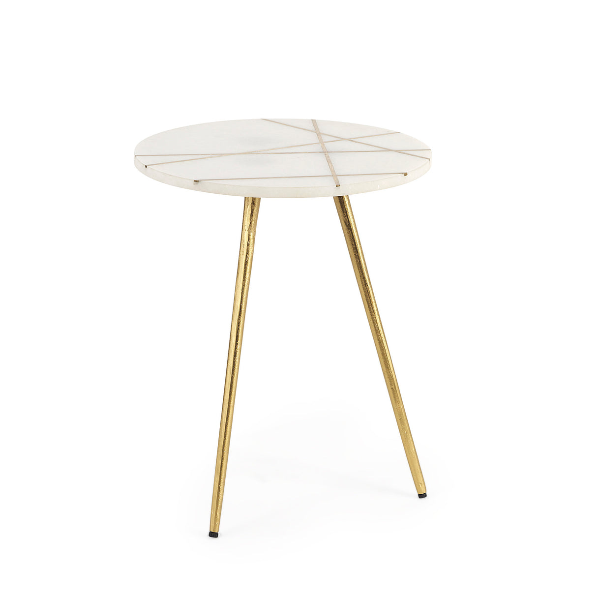 Vivienne 16.0L x 16.0W x 19.0H White Marble W/Antique Gold Metal Round Small Side Table from Mercana - Luna Furniture