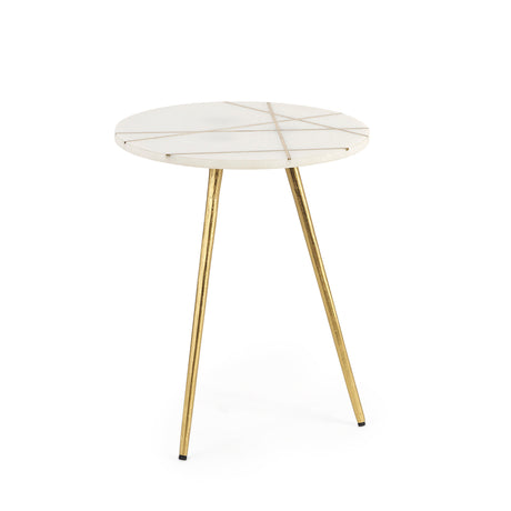 Vivienne 16.0L x 16.0W x 19.0H White Marble W/Antique Gold Metal Round Small Side Table from Mercana - Luna Furniture