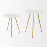 Vivienne 16.0L x 16.0W x 19.0H White Marble W/Antique Gold Metal Round Small Side Table from Mercana - Luna Furniture