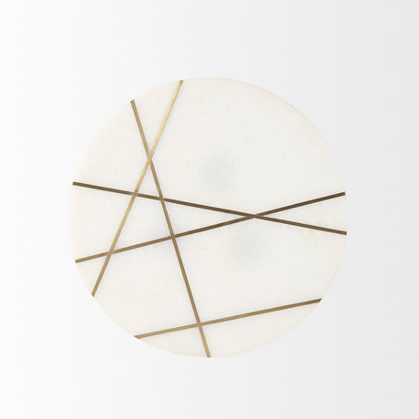 Vivienne 16.0L x 16.0W x 19.0H White Marble W/Antique Gold Metal Round Small Side Table from Mercana - Luna Furniture