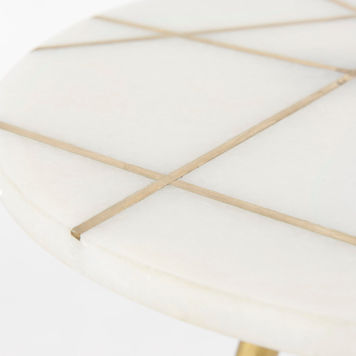 Vivienne 16.0L x 16.0W x 19.0H White Marble W/Antique Gold Metal Round Small Side Table from Mercana - Luna Furniture