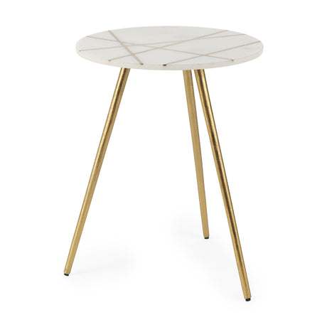 Vivienne 18.0L x 18.0W x 23.0H White Marble W/Antique Gold Metal Round Large Accent Table from Mercana - Luna Furniture