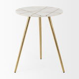 Vivienne 18.0L x 18.0W x 23.0H White Marble W/Antique Gold Metal Round Large Accent Table from Mercana - Luna Furniture