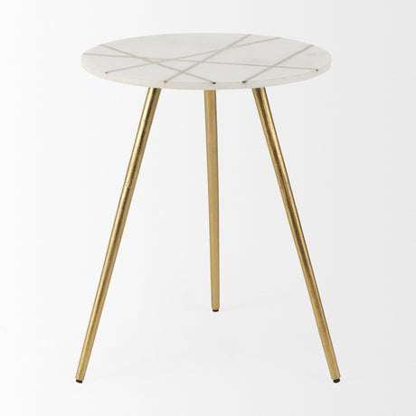 Vivienne 18.0L x 18.0W x 23.0H White Marble W/Antique Gold Metal Round Large Accent Table from Mercana - Luna Furniture