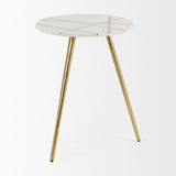Vivienne 18.0L x 18.0W x 23.0H White Marble W/Antique Gold Metal Round Large Accent Table from Mercana - Luna Furniture