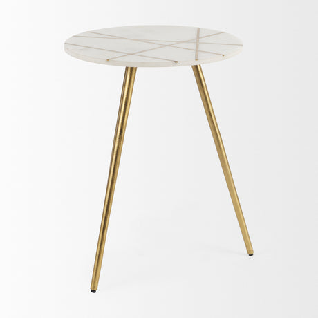 Vivienne 18.0L x 18.0W x 23.0H White Marble W/Antique Gold Metal Round Large Accent Table from Mercana - Luna Furniture