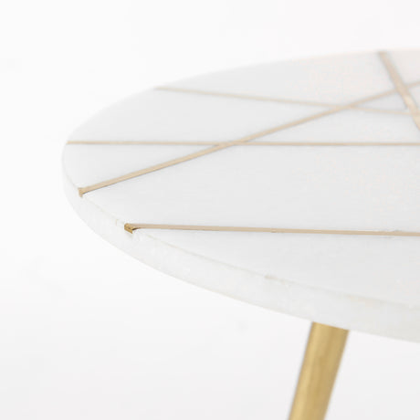 Vivienne 18.0L x 18.0W x 23.0H White Marble W/Antique Gold Metal Round Large Accent Table from Mercana - Luna Furniture