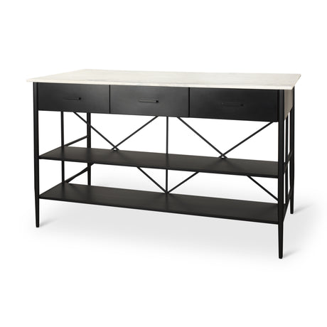 Amika White Marble Top Black Metal Base Kitchen Island from Mercana - Luna Furniture