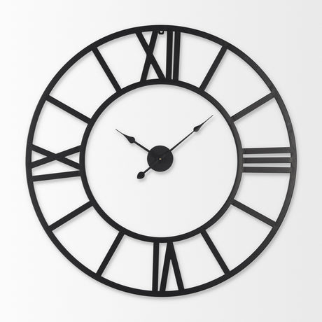 Stoke 42" Round Black Iron Wall Clock from Mercana - Luna Furniture