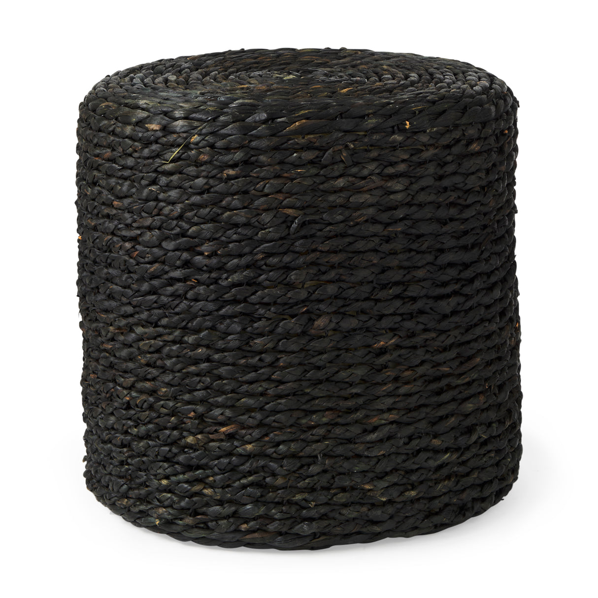 Dina 17.7L x 17.7W x 17.7H Black Cornhusk and Water Hyacinth Round Pouf from Mercana - Luna Furniture