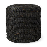 Dina 17.7L x 17.7W x 17.7H Black Cornhusk and Water Hyacinth Round Pouf from Mercana - Luna Furniture