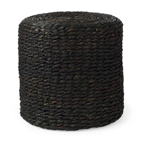 Dina 17.7L x 17.7W x 17.7H Black Cornhusk and Water Hyacinth Round Pouf from Mercana - Luna Furniture