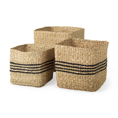 Cullen 15.7L x 15.7W x 15.7H (Set of 3) Grey Twisted Seagrass Square Basket from Mercana - Luna Furniture