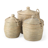 Olivia 15.7L x 15.7W x 17.3H Set of 3 Beige Seagrass Basket W/Lid and Handles from Mercana - Luna Furniture