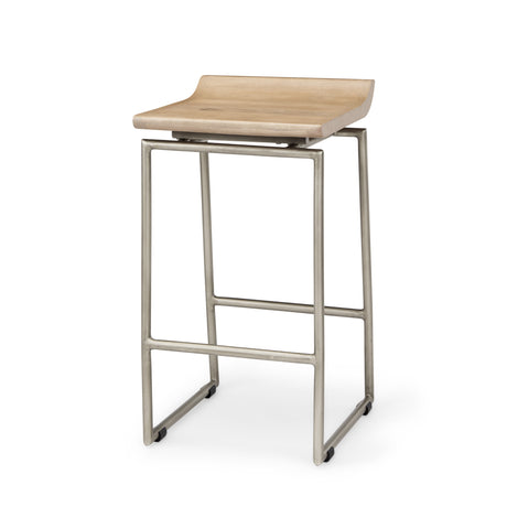 Givens 25.8"H Seat Height Brown Wood W/Silver Metal Frame Counterstool from Mercana - Luna Furniture