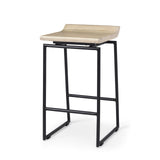 Givens 25.8"H Seat Height Natural Wood W/Black Metal Counter Stool from Mercana - Luna Furniture