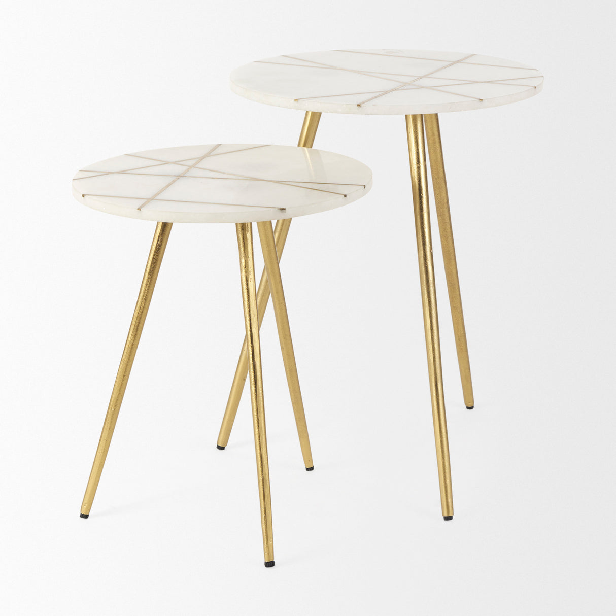 Vivienne 18.0L x 18.0W x 23.0H White Marble W/Antique Gold Metal Round Large Accent Table from Mercana - Luna Furniture