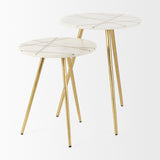 Vivienne 18.0L x 18.0W x 23.0H White Marble W/Antique Gold Metal Round Large Accent Table from Mercana - Luna Furniture