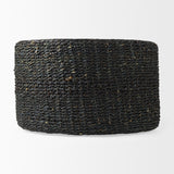 Dina 75L x 75W x 45H Black Cornhusk and Water Hyacinth Round Coffee Table Pouf from Mercana - Luna Furniture