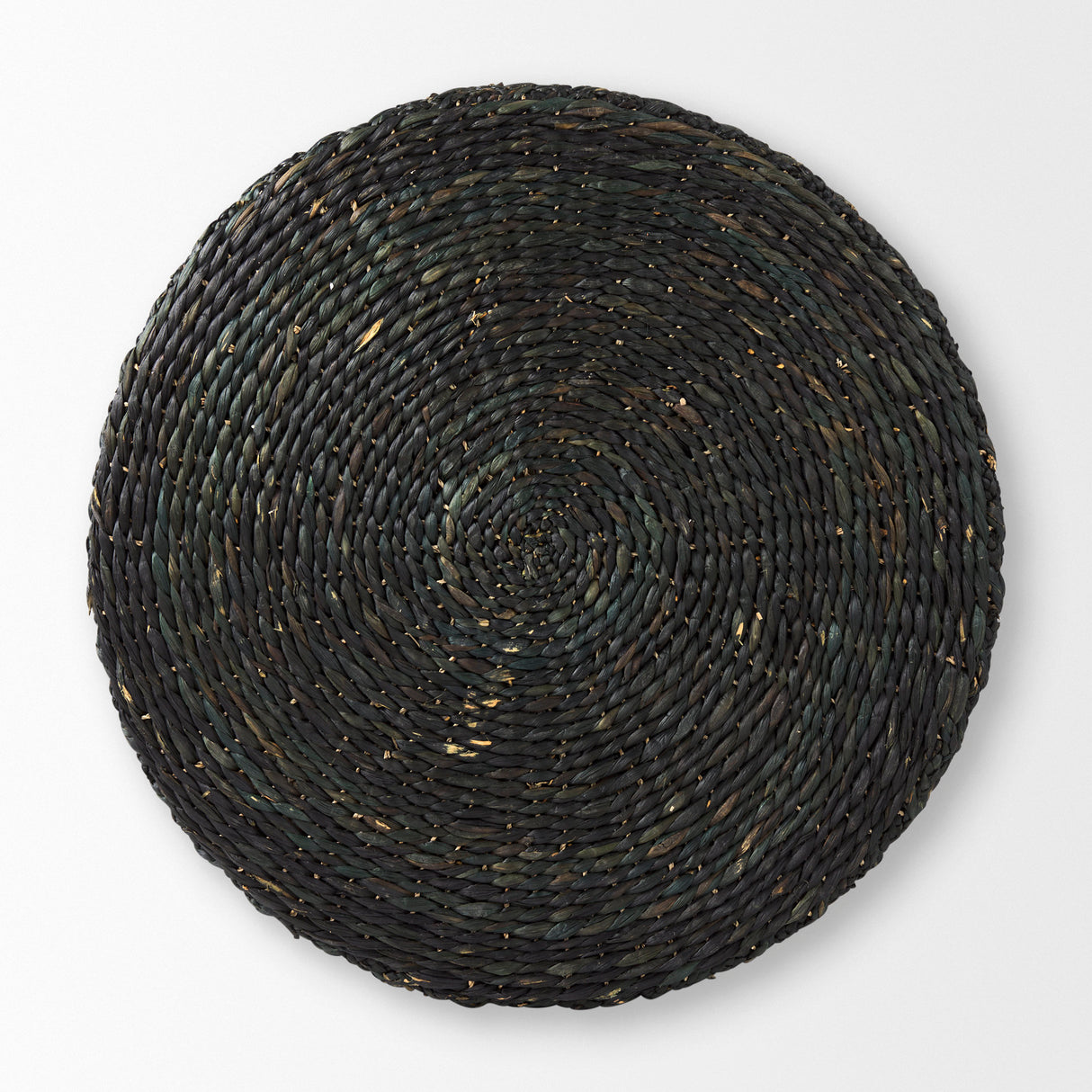 Dina 75L x 75W x 45H Black Cornhusk and Water Hyacinth Round Coffee Table Pouf from Mercana - Luna Furniture