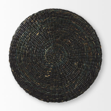 Dina 75L x 75W x 45H Black Cornhusk and Water Hyacinth Round Coffee Table Pouf from Mercana - Luna Furniture