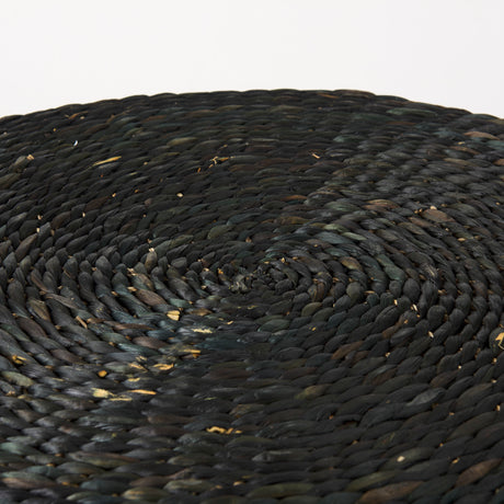 Dina 75L x 75W x 45H Black Cornhusk and Water Hyacinth Round Coffee Table Pouf from Mercana - Luna Furniture