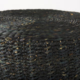 Dina 75L x 75W x 45H Black Cornhusk and Water Hyacinth Round Coffee Table Pouf from Mercana - Luna Furniture