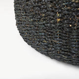 Dina 75L x 75W x 45H Black Cornhusk and Water Hyacinth Round Coffee Table Pouf from Mercana - Luna Furniture