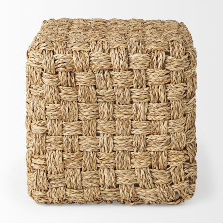 Adele 17.7L x 17.7W x 17.7H Medium Brown Seagrass Woven Square Pouf from Mercana - Luna Furniture