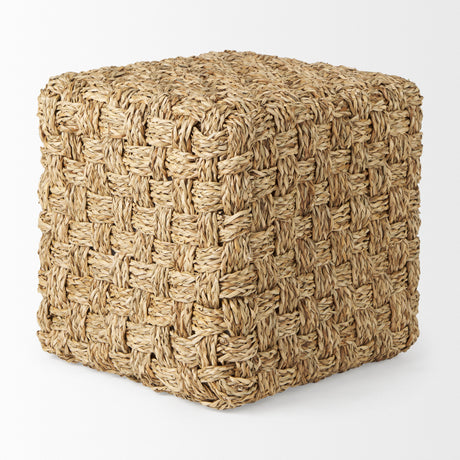 Adele 17.7L x 17.7W x 17.7H Medium Brown Seagrass Woven Square Pouf from Mercana - Luna Furniture
