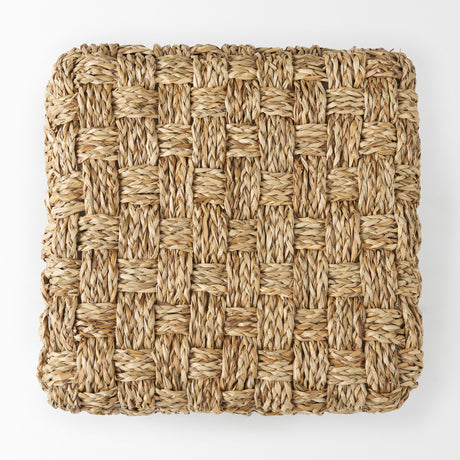 Adele 17.7L x 17.7W x 17.7H Medium Brown Seagrass Woven Square Pouf from Mercana - Luna Furniture