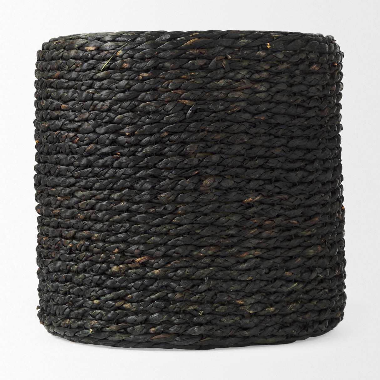 Dina 17.7L x 17.7W x 17.7H Black Cornhusk and Water Hyacinth Round Pouf from Mercana - Luna Furniture