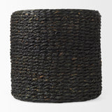 Dina 17.7L x 17.7W x 17.7H Black Cornhusk and Water Hyacinth Round Pouf from Mercana - Luna Furniture