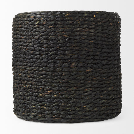 Dina 17.7L x 17.7W x 17.7H Black Cornhusk and Water Hyacinth Round Pouf from Mercana - Luna Furniture