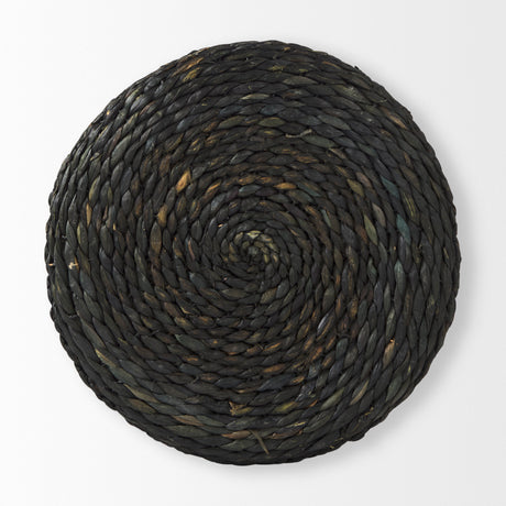 Dina 17.7L x 17.7W x 17.7H Black Cornhusk and Water Hyacinth Round Pouf from Mercana - Luna Furniture