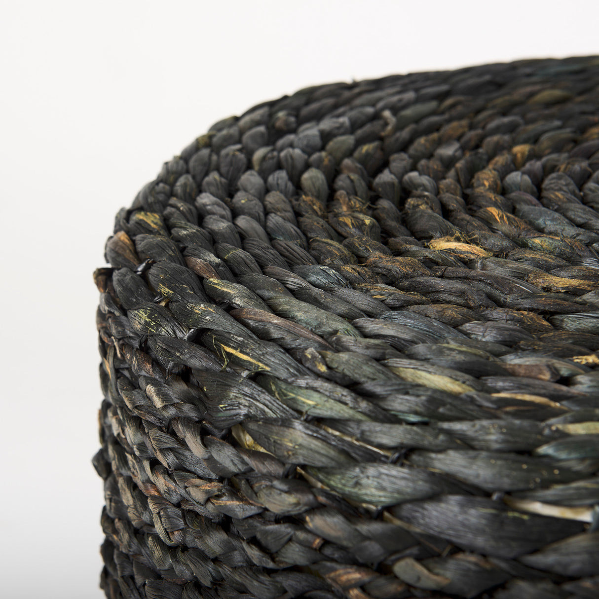 Dina 17.7L x 17.7W x 17.7H Black Cornhusk and Water Hyacinth Round Pouf from Mercana - Luna Furniture