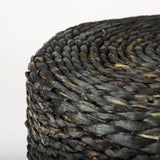 Dina 17.7L x 17.7W x 17.7H Black Cornhusk and Water Hyacinth Round Pouf from Mercana - Luna Furniture