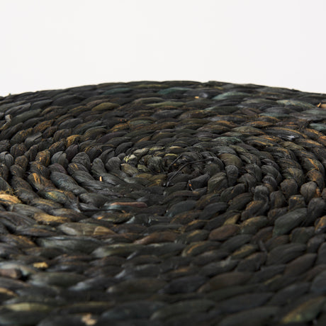 Dina 17.7L x 17.7W x 17.7H Black Cornhusk and Water Hyacinth Round Pouf from Mercana - Luna Furniture