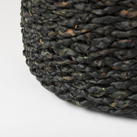 Dina 17.7L x 17.7W x 17.7H Black Cornhusk and Water Hyacinth Round Pouf from Mercana - Luna Furniture