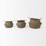Gaia (Set of 3) Light and Dark Brown Cross Patterend Belly Seagrass Basket from Mercana - Luna Furniture